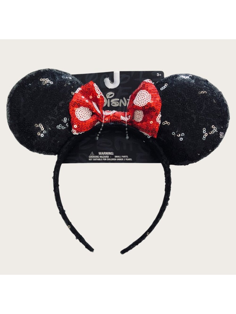 Disney Minnie Mouse Sequin Ears Headband Black w/ Red Bow Aldi Exclusive